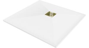 Mexen Stone+ kompozitno kvadratno tuš korito 90 x 90 cm, belo, zlat pokrov - 44109090-G