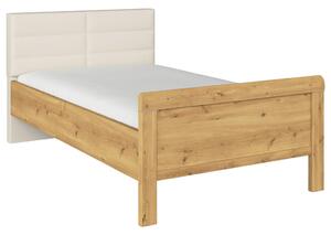 POSTELJA 100 cm x 200 cm , tekstil, leseni material barve hrasta, barve šampanjca