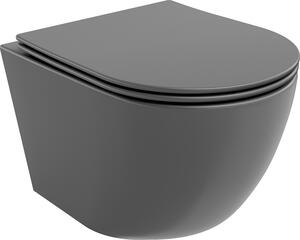 Mexen Lena WC školjka Rimless z počasi zapirajočim slim sedežem, duroplast, temno siva mat - 30224071
