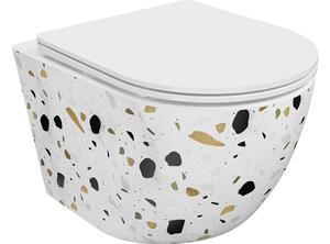 Mexen Lena WC školjka Rimless s tankim počasi zapirajočim pokrovom, duroplast, beli terrazzo kamen - 30224096