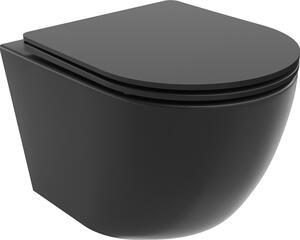 Mexen Lena WC školjka Rimless Tornado s počasi zapirajočim sedežem slim, duroplast, črna mat - 30221085T