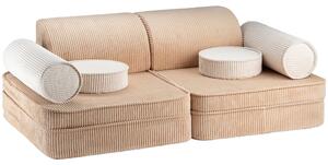 Svetlo rjava otroška sedežna garnitura iz rebrastega žameta 132 cm Settee – Wigiwama