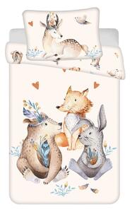 Bež bombažna otroška posteljnina za otroško posteljico 100x135 cm Animals "Woodland" – Jerry Fabrics