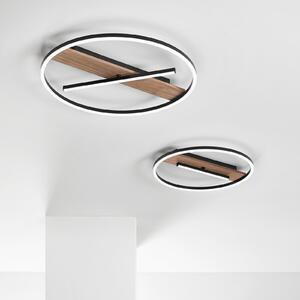 Luce Ambiente Design LED-stenna svetilka Azimuth, premer 50 cm, črna/v barvi lesa, kovina, Črna, Dnevna soba / jedilnica, Aluminij, Sodobni