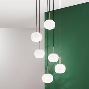 Luce Ambiente Design Visoka svetilka Eris, dolžina 51 cm, rjava/bela, kovina/steklo, 6-žarilna, zatemnjen, Rjava / rjasta, Dnevna soba / jedilnica, Aluminij, Sodobni