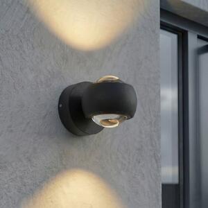 Lindby LED zunanji stenski reflektor Focra, črn, 2-žarilni, CCT, IP54, Črna, Kovina