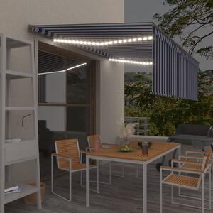 VidaXL Avtomatska tenda s senčilom LED + senzor 4x3 m modra in bela