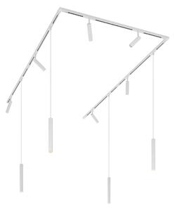 Modern railsysteem met 6 spots en 4 hanglampen wit 1-fase - Slimline Uzzy Keno