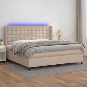 VidaXL Box spring postelja vzmetnico LED kapučino 200x200 cm um. usnje