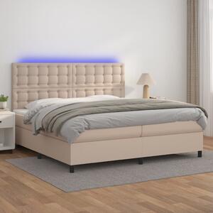 VidaXL Box spring postelja vzmetnico LED kapučino 200x200 cm um. usnje