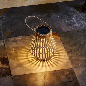 Lindby LED solarna luč za teraso Amaria, bambus, Ø 18 cm, zatemnjen, Les, Bambus, Podeželska hiša / Rustikalna