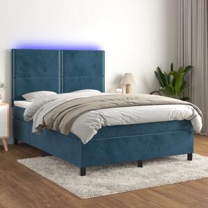 VidaXL Box spring postelja z vzmetnico LED temno modra 140x200cm žamet