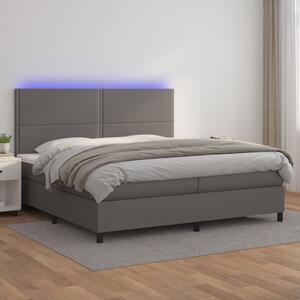 VidaXL Box spring postelja z vzmetnico LED siva 200x200cm umetno usnje