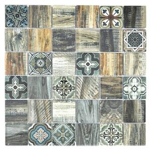 Mozaična ploščica Quadrat Crystal XCM WOOD 500 (30 x 30 cm, Zelena/Rjava, Sijaj)