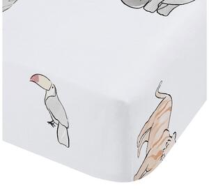 Bela napenjalna enojna bombažna otroška rjuha 90x190 cm Zoo Animals – Bianca