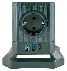 Schwaiger Namizna vtičnica 3 x USB in 5 x Schuko (Črna, Dolžina kabla: 1,8 m)