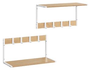 Set 2 stenskih polic, 50 x 24,2 x 26,5 cm, v barvi lesa in bele barve | VASAGLE