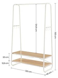 Stojalo za oblačila z 2 policama, 45 x 100 x 160 cm, hrast in kremno bela | VASAGLE