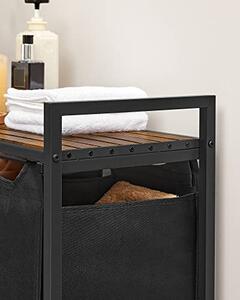 Koš za perilo s polico BERGEN, 3×38 l, črna/rjava SongmicsHome