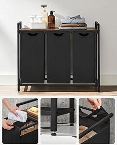 Koš za perilo s polico BERGEN, 3×38 l, črna/rjava SongmicsHome