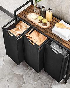 Koš za perilo s polico BERGEN, 3×38 l, črna/rjava SongmicsHome