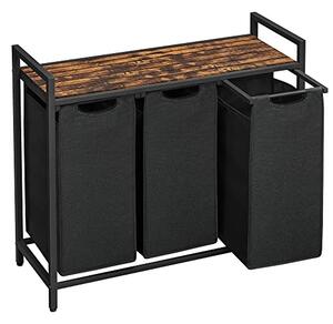 Koš za perilo s polico BERGEN, 3×38 l, črna/rjava SongmicsHome