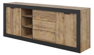 Komoda Melmava 101, Črna, Hrast, 84.5x220x45cm