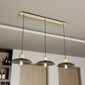 EMIBIG LIGHTING Visoka svetilka Kobe, s tremi žarnicami, jeklo, les, črna, zatemnjen, Črna, Dnevna soba / jedilnica, Kovina