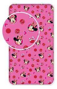 Rožnata napenjalna bombažna otroška rjuha 90x200 cm Minnie "Hearts" – Jerry Fabrics