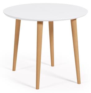 Bela okrogla raztegljiva jedilna miza z belo mizno ploščo ø 90 cm Oqui – Kave Home
