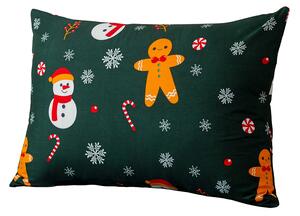 Prevleka za blazino iz mikrovlaken SNOWMAN AND GINGERBREAD 50x70 cm, zelena