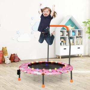 Mini trampolin za otroke, 92 cm z LED osvetlitvijo in odstranljivim ročajem