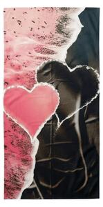 Hitrosušeča se plažna brisača SEA OF HEARTS roza-črna 70 x 140 cm, 100% mikrotkanina