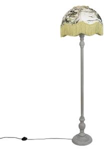 Stoječa svetilka črna s cvetličnim senčilom in belo notranjostjo 45 cm - Classico