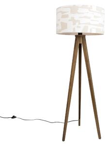 Lesena stoječa svetilka z bež in belo črtasto senčilo 50 cm - Tripod Classic