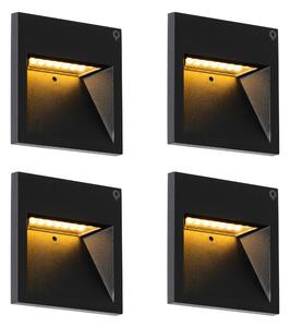 Komplet 4 modernih vgradnih stenskih svetilk črne barve z LED - Gem 2