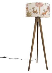 Lesena stoječa svetilka z večbarvnim senčilom z živalskim potiskom 50 cm - Tripod Classic