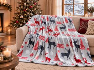 Božična mikropliš deka MERRY CHRISTMAS DEER siva Dimenzije: 200 x 220 cm