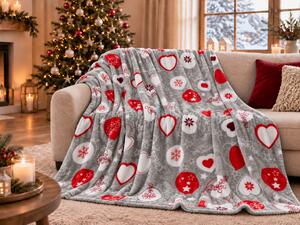Božična mikropliš deka CHRISTMAS HEART, siva Dimenzije: 200 x 220 cm