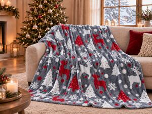 Božična mikropliš deka CHRISTMAS MAGIC, siva Dimenzije: 150 x 200 cm