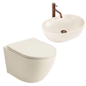 Komplet Stenska WC Školjka Focus + Nadpultni Umivalnik Rea Focus Creme