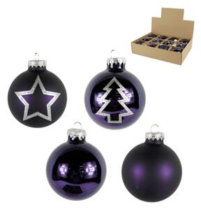 Set 12 kosov božičnih okraskov PURPLE JOY stekleni 7,5 cm, vijolični