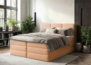 BOXSPRING POSTELJA 180 cm x 200 cm , les, tekstil, leseni material terakota
