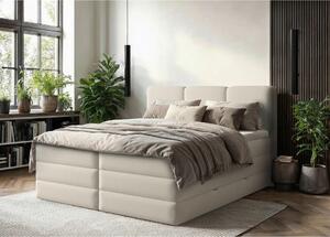 POSTELJA BOXSPRING 160 cm x 200 cm , les, tekstil, leseni material krem barve