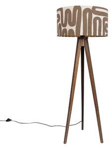 Talna svetilka orehovega lesa s stativom z rjavo in bež črtasto senčilo 50 cm - Tripod Classic