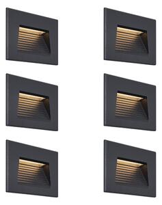 Komplet 6 modernih vgradnih stenskih svetilk črne barve 11,5 cm vklj. LED IP65 - Trem