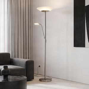 Lindby LED-stoječa svetilka Ragna, za branje, nikljeva, z možnostjo, zatemnjen, Kovinska, Dnevna soba / jedilnica, Kovina, Sodobni, Svetilka za branje