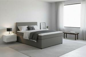 BOXSPRING POSTELJA 140 cm x 200 cm , tekstil, leseni material siva