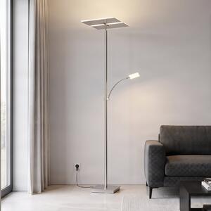 Lucande LED-stojna svetilka Parthena, nikelj, kovina, 180 cm, zatemnjen, Siva, Dnevna soba / jedilnica, Kovina, Sodobni
