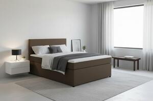 BOXSPRING POSTELJA 140 cm x 200 cm , tekstil, leseni material rjava